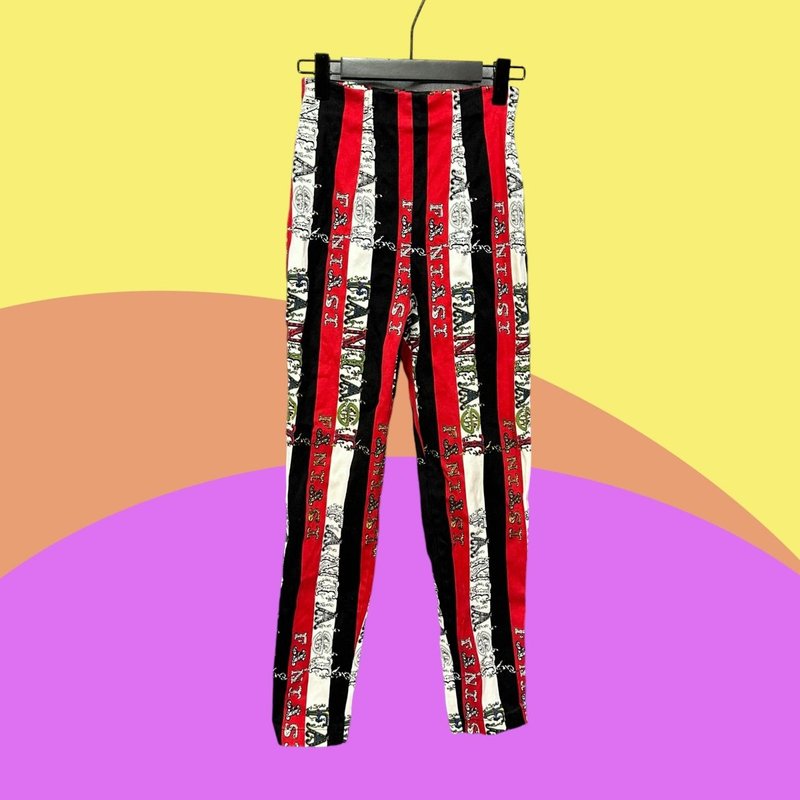 Second-hand red and black and white printed striped high waist trousers CA405 - Women's Pants - Polyester Multicolor