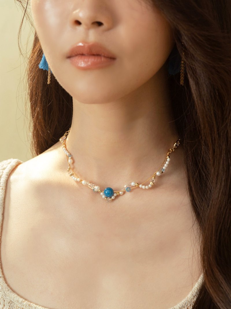 Gull Island Holidays. MUCHAT handmade 14KGP blue phosphorus Swarovski crystal pearl necklace - Necklaces - Other Metals Blue