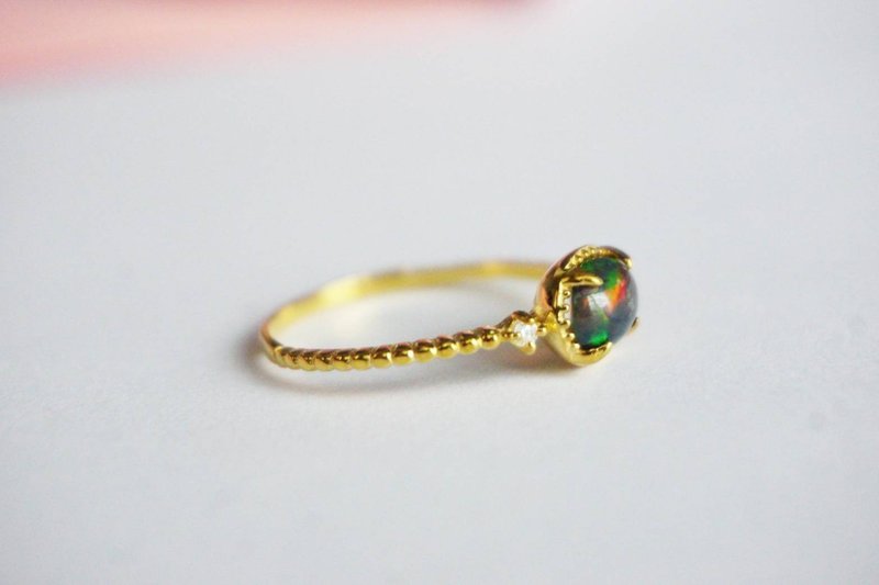 Natural Black Opal Silver Ring - 戒指 - 純銀 黑色