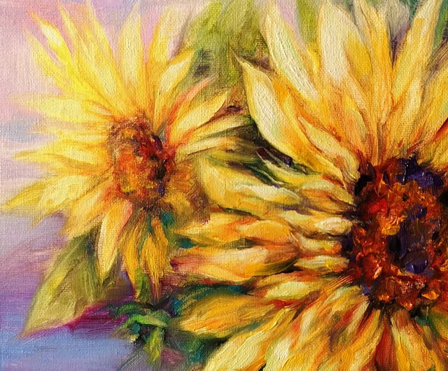 Oil Painting Original Art Sunflower on Canvas panel 30x30 cm