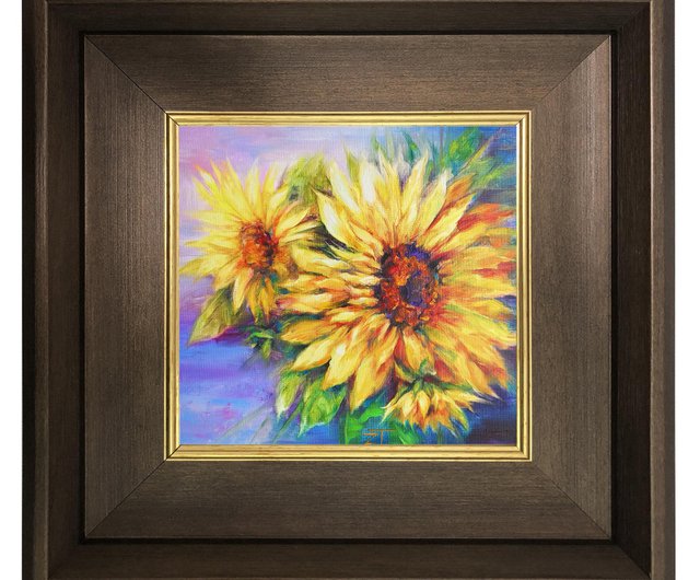 Oil Painting Original Art Sunflower on Canvas panel 30x30 cm