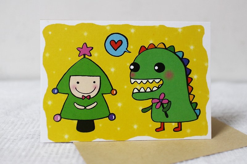 Illustration Big Card_Christmas Card/New Year Card (dinosaur and small tree) - Cards & Postcards - Paper 