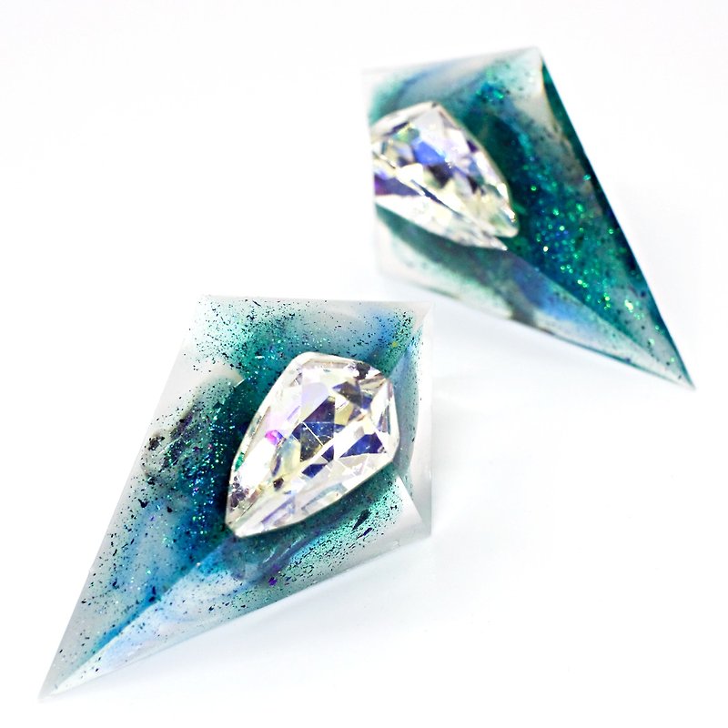 鋭角ピラミッドイヤリング(北極海) - 耳環/耳夾 - 樹脂 藍色