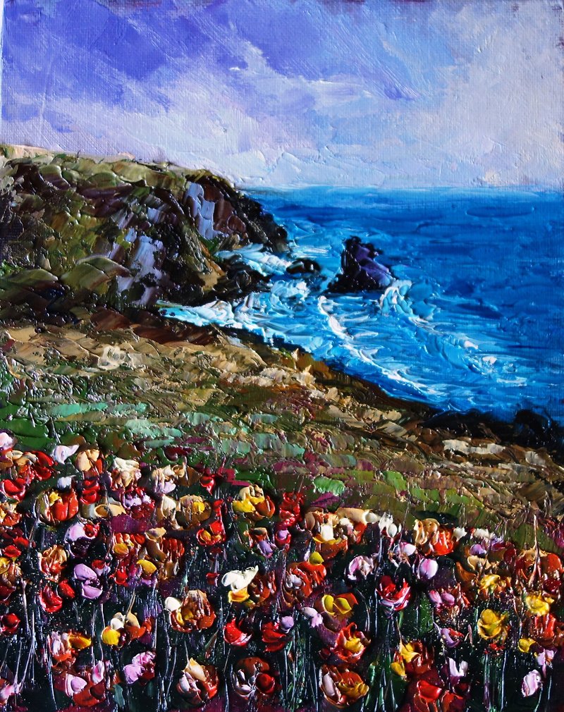 Laguna Beach Painting Oil Original Art Abstract Landscape Artwork Impasto - Posters - Other Materials Multicolor
