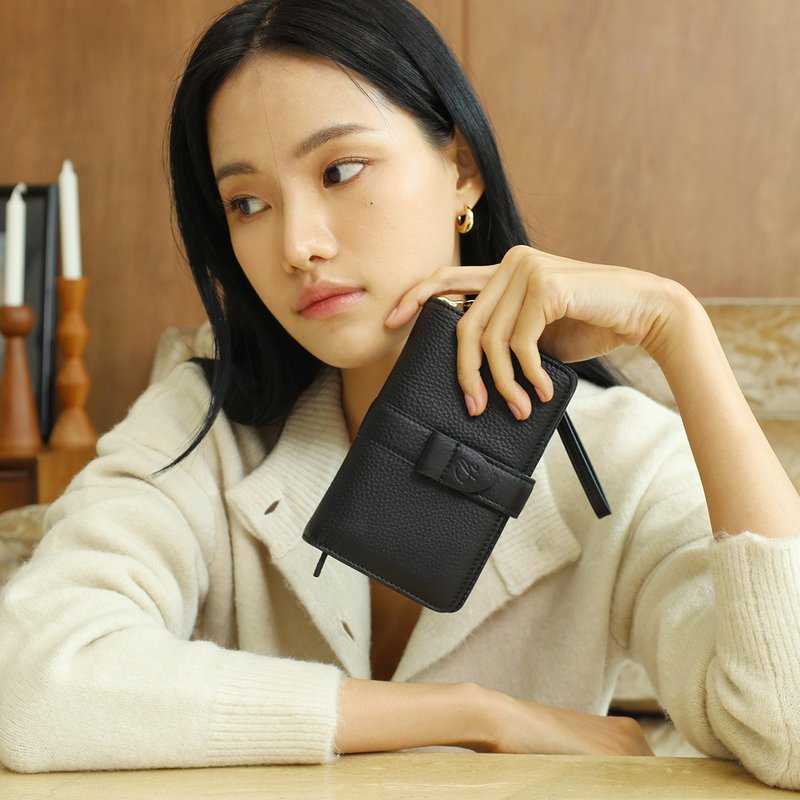 Iris (black) : Medium wallet, Leather wallet, folded wallet - 錢包/皮夾/長短夾 - 真皮 黑色