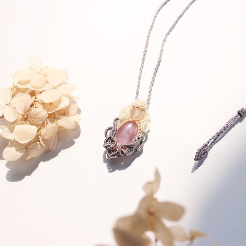 雪莉寶石織心x心繪 天然石紫鋰輝x月光石珠編織花紋項鍊