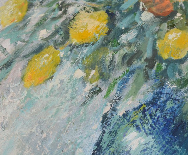 レモン オリジナル油絵 キャンバス 38x45cm 現代絵画 現代アート