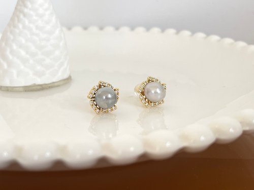 Athena珍珠設計 五瓣花環 Akoya 真多麻 海水珍珠 滿鑲 純銀 耳環