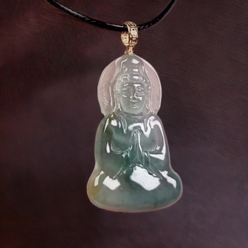 瓔珞翡翠 冰三彩翡翠觀音菩薩項鍊 18金墜頭 | 天然A貨翡翠 | 送禮