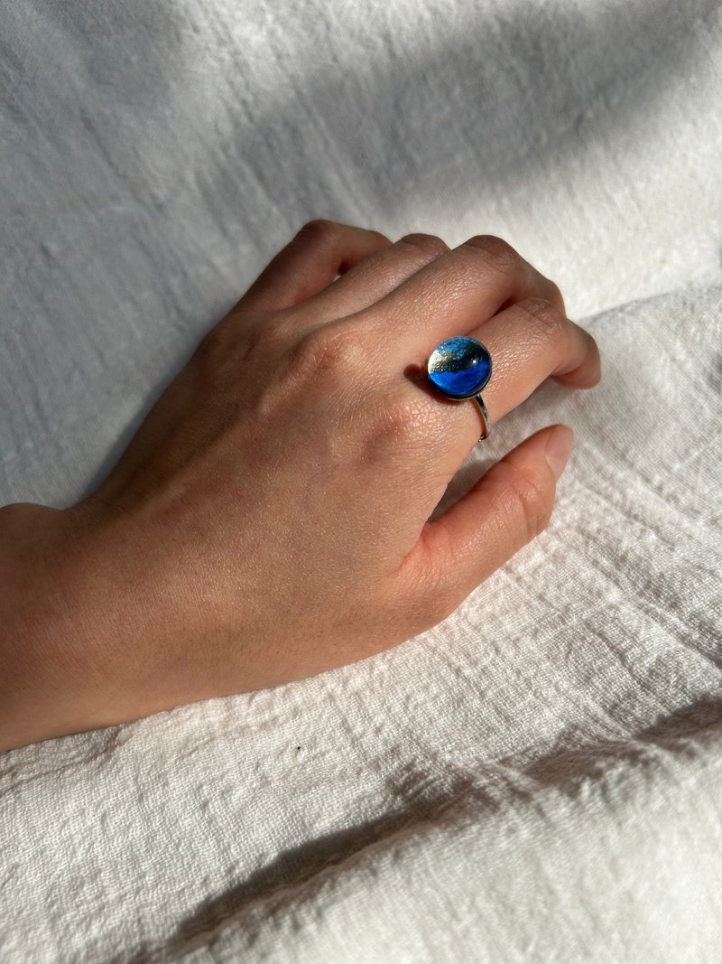 星塵藍海 藍色金色  圓形 不銹鋼戒圍 可調節開口戒 - 戒指 - 不鏽鋼 藍色