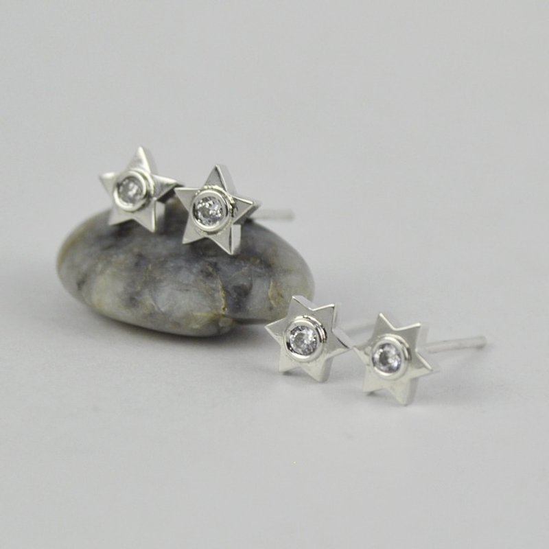 Pentagram / hexagram earrings sterling silver - Earrings & Clip-ons - Other Metals Gray