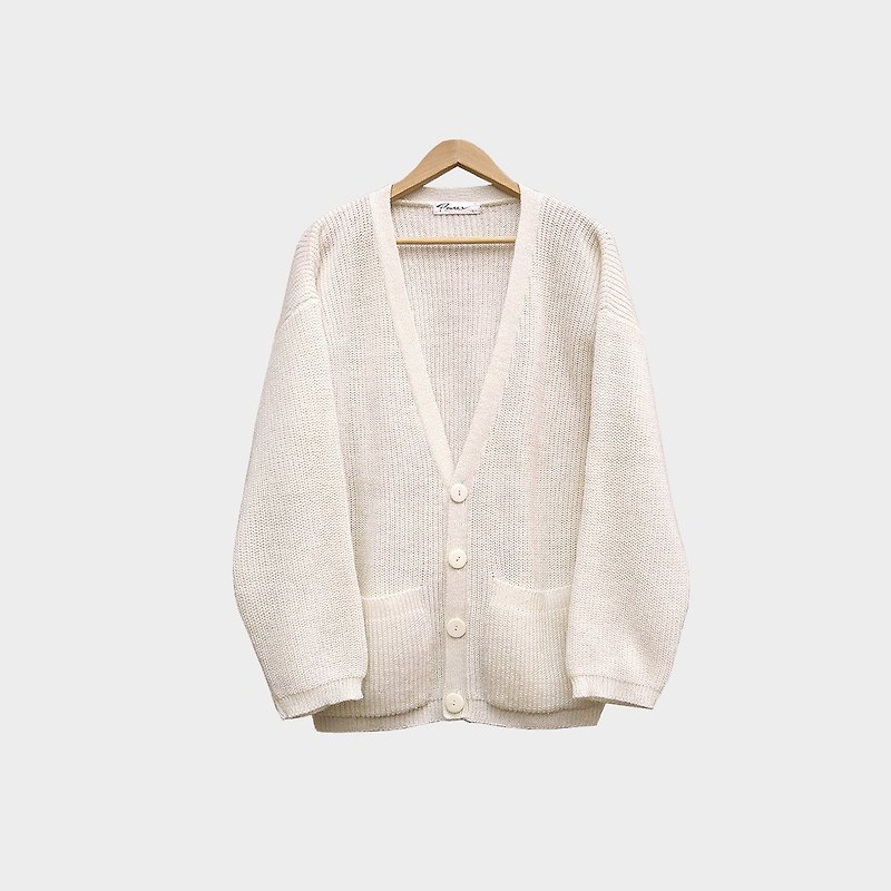 古著針織開襟毛衣 B54 - 女毛衣/針織衫 - 聚酯纖維 白色