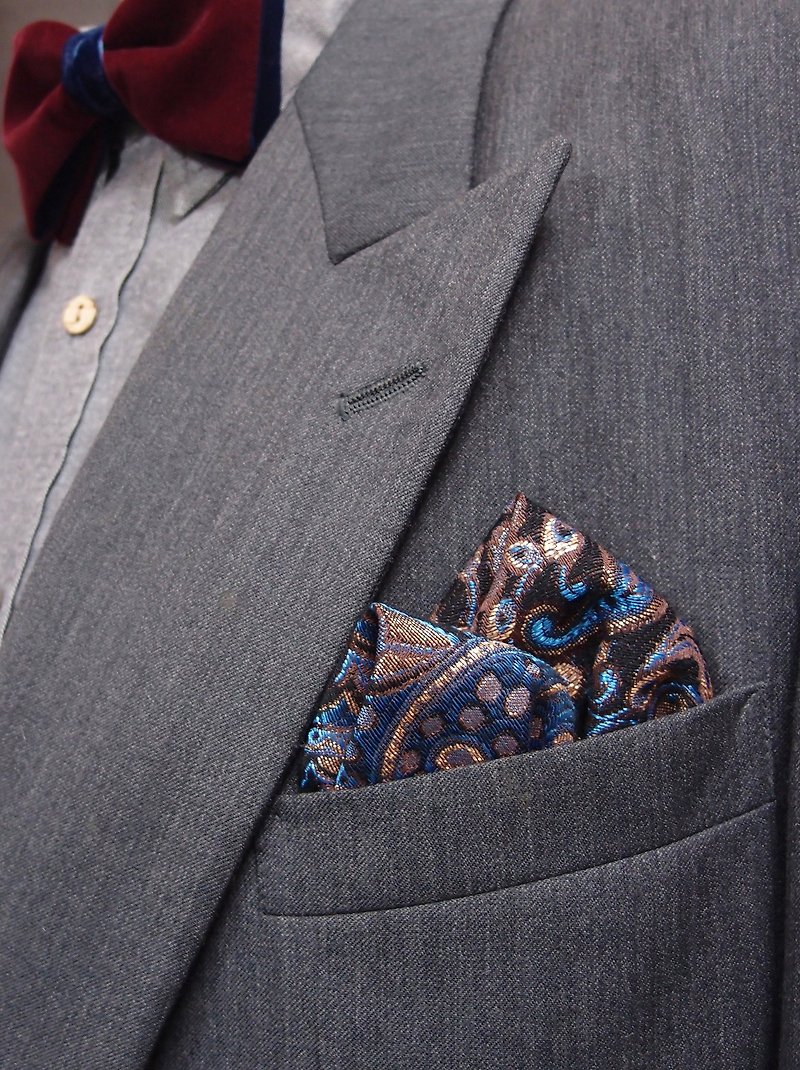 深藍緹花口袋巾 pocket square 方便快速懶人用 - 領帶/領帶夾 - 其他人造纖維 藍色