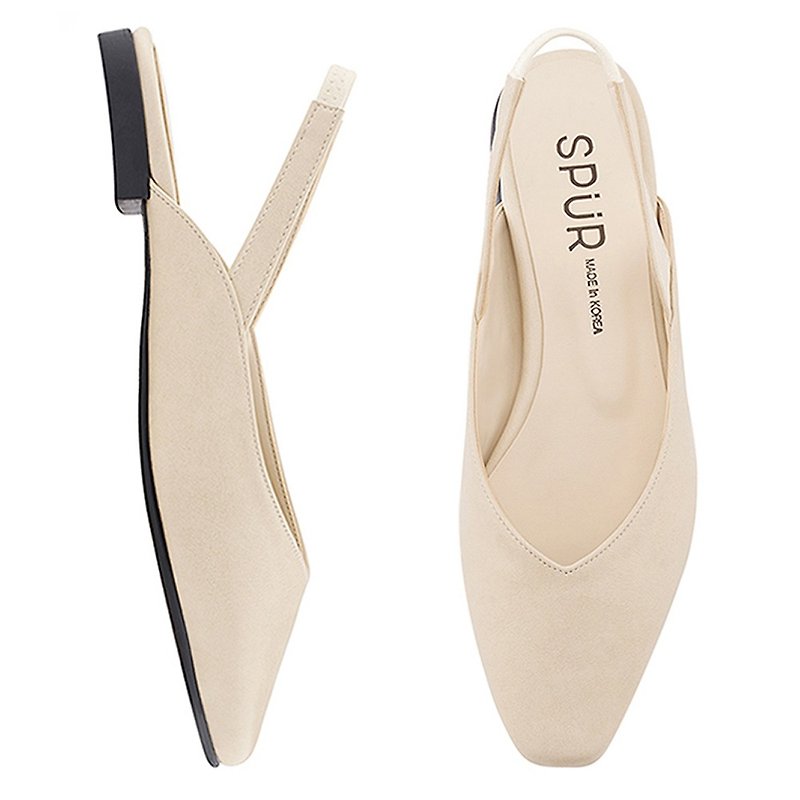 PRE-ORDER – SPUR Slim square sling back MS9073 BEIGE - รองเท้าหนังผู้หญิง - หนังเทียม 