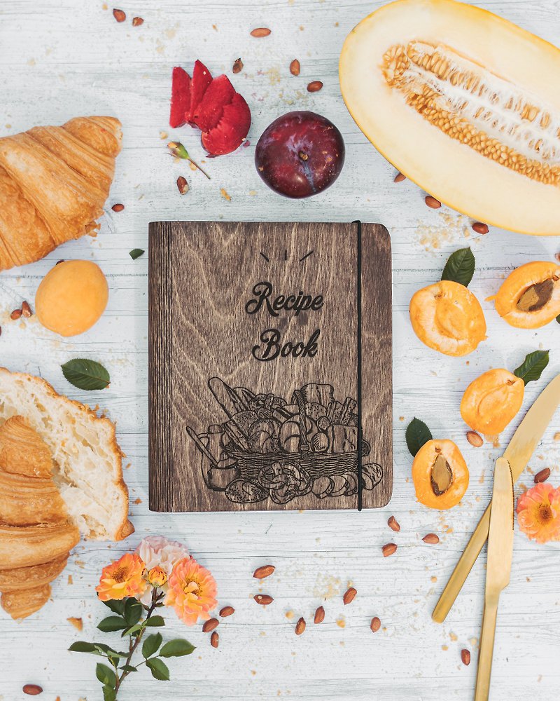 Custom Recipe Binder Journal Wood Cookbook Personalized Book Birthday Gift - Book Covers - Wood 
