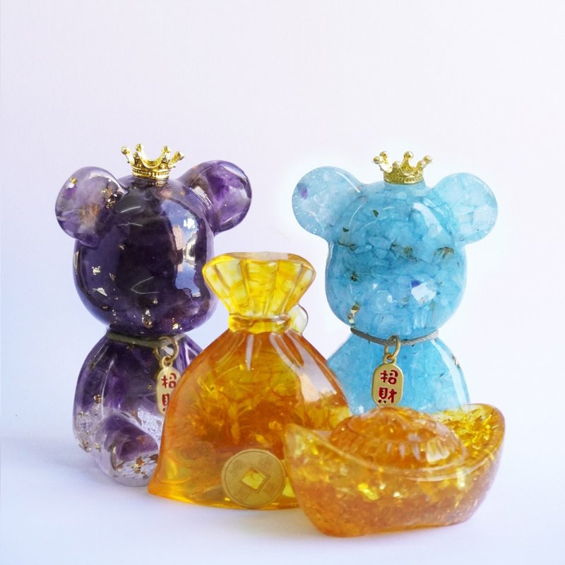 【Hourrae荷萊】招財好運晶熊 水晶擺件 錢袋元寶組合 - 擺飾/家飾品 - 水晶 多色
