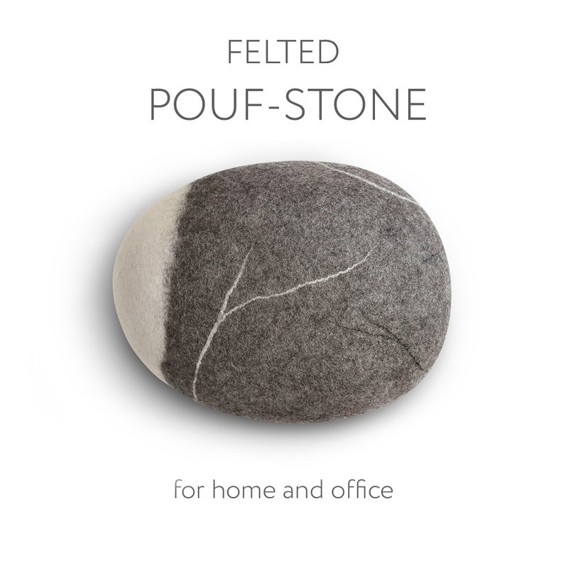 Wool stone pouf ottoman, floor cushion – White Noise Model - 枕頭/抱枕 - 羊毛 灰色