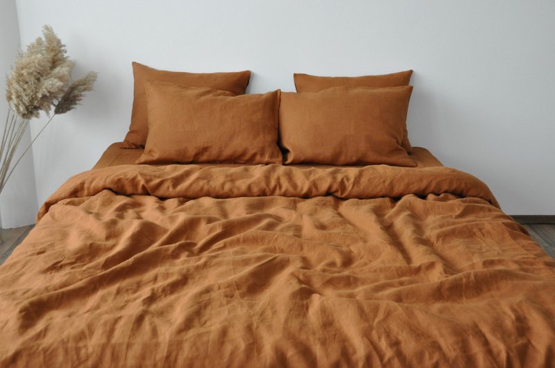 Cinnamon linen duvet cover / Softened linen / Comforter cover / Quilt cover - เครื่องนอน - ลินิน สีนำ้ตาล