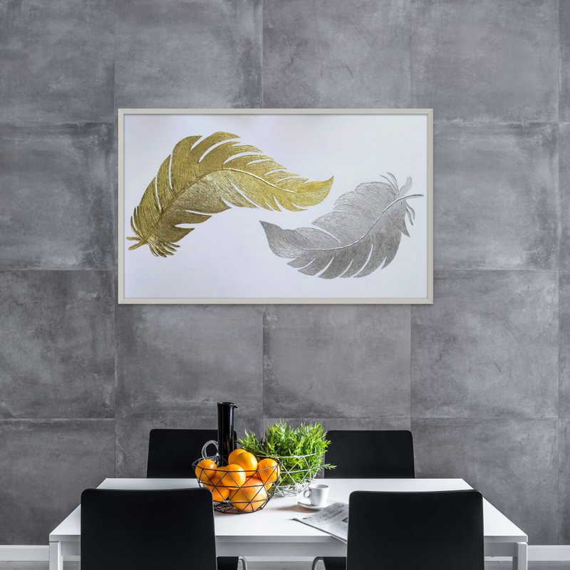 Large Abstract Canvas PaintingsFeathersMinimalist ArtModern Art - ตกแต่งผนัง - ผ้าฝ้าย/ผ้าลินิน สีเงิน