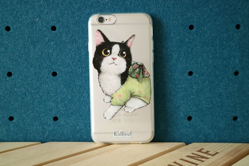 Own Design-Black and White Cat Kimono Phone Case Cover Phone Case C03_0 - เคส/ซองมือถือ - พลาสติก ขาว