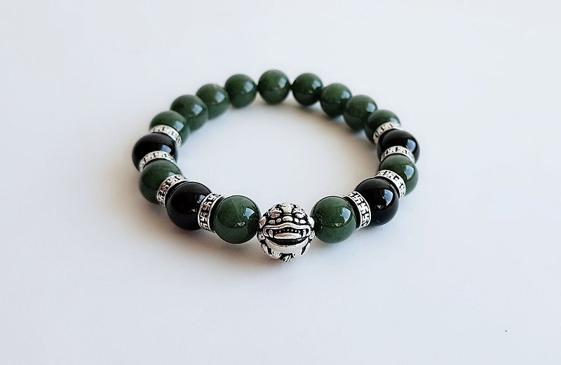 Green hair crystal black agate 925 sterling silver enamel silver bracelet - Bracelets - Gemstone Green