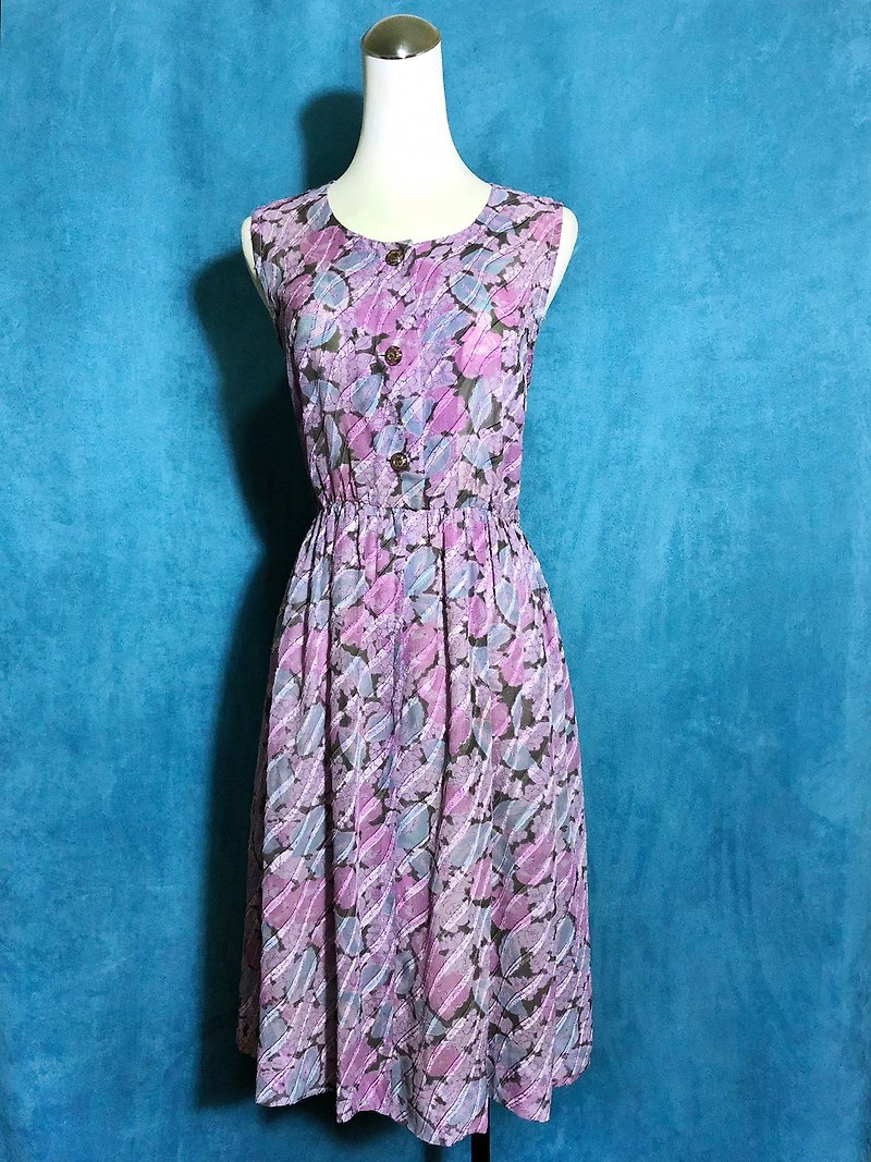 花朵織紋無袖古著洋裝 / 國外帶回 VINTAGE - 連身裙 - 聚酯纖維 粉紅色