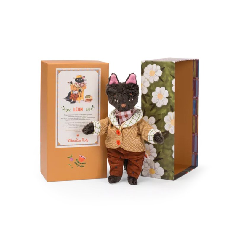 法國 Moulin Roty 米努奇卡斯系列小貓萊昂玩偶禮盒 - 寶寶/兒童玩具/玩偶 - 聚酯纖維 多色