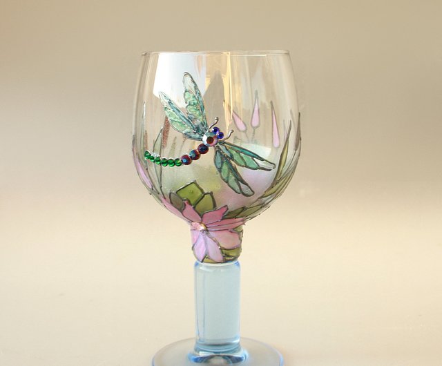 Blue Flowers Wine Glasses, Swarovski Crystals Hand-paintedsetof 2 - Shop  NeA Glass Bar Glasses & Drinkware - Pinkoi