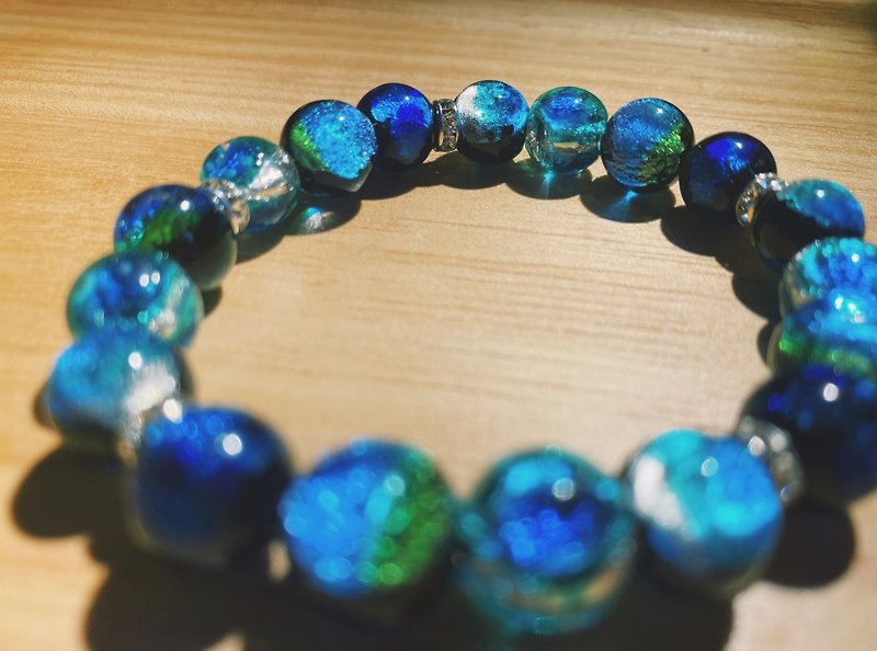 【Glass Series】Four-Color Ocean Glass Bead Bracelet - Bracelets - Glass Blue