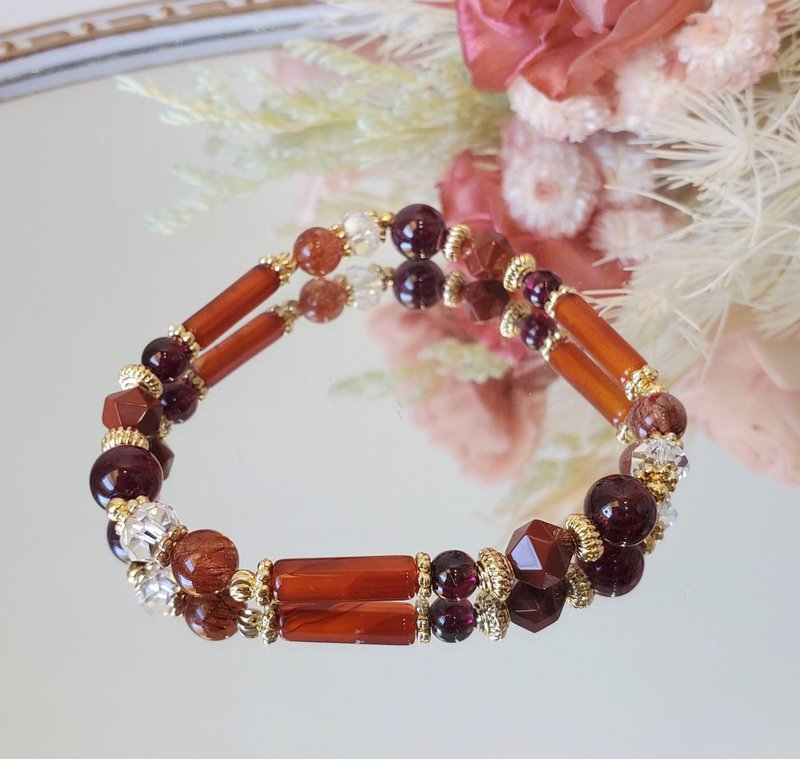 Rovaniemi - red pomegranate/red jasper/ Bronze titanium crystal/Christmas gift - Bracelets - Crystal Red