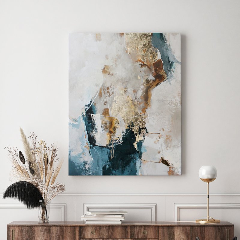 Blue Gold Painting |  Blue Gold Abstract | Blue Gold Wall Art | Blue Art |Flow 5 - 壁貼/牆壁裝飾 - 棉．麻 藍色