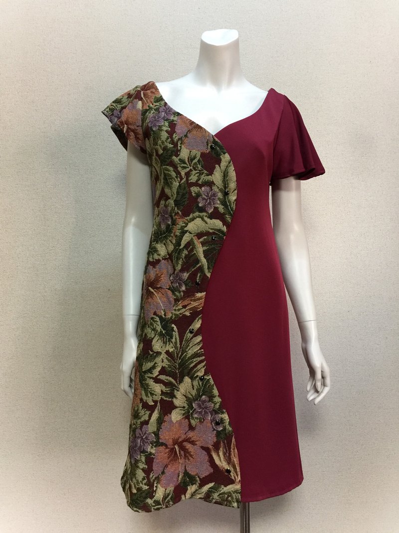 [One of a kind, with design drawing] Gobelin weave asymmetrical curved dress by KOJI TOYODA - One Piece Dresses - Cotton & Hemp Multicolor