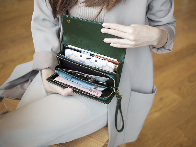 EVE (Green) : Long wallet, Green wallet, Cow leather wallet - Wallets - Genuine Leather Green