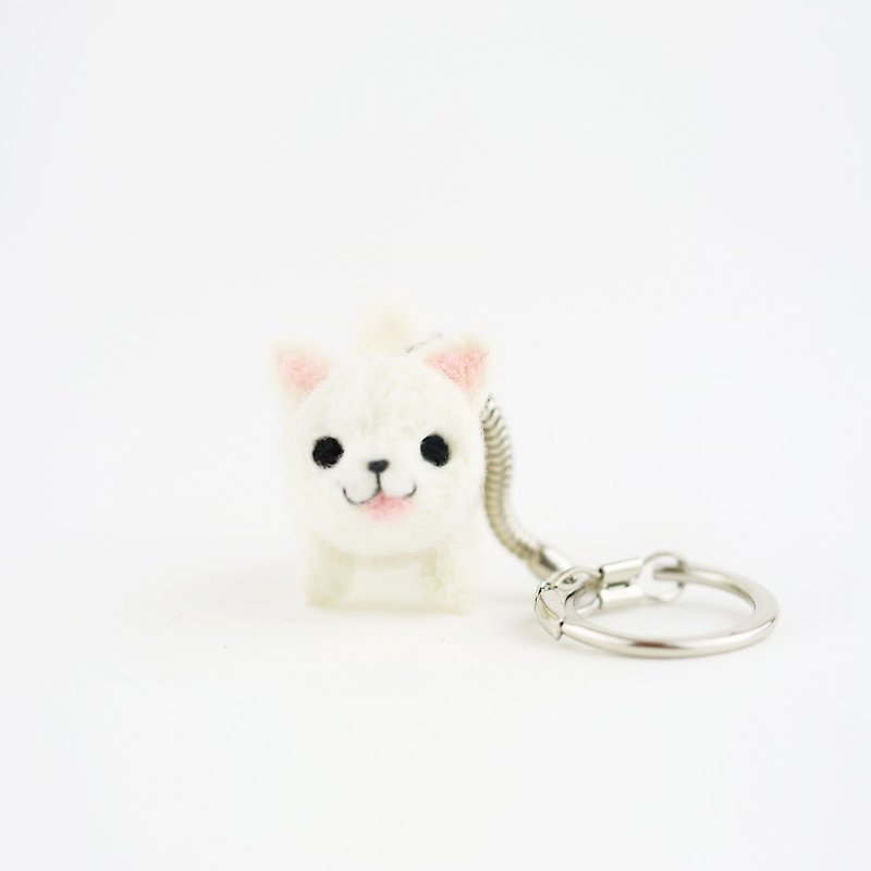 Walk the dog Key ring – White Pomeranian - Keychains - Wool 
