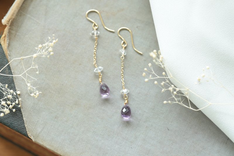 Herkimon crystal amethyst long earrings│14KGF purifying power Stone wealth can be changed Clip-On - Earrings & Clip-ons - Crystal Purple