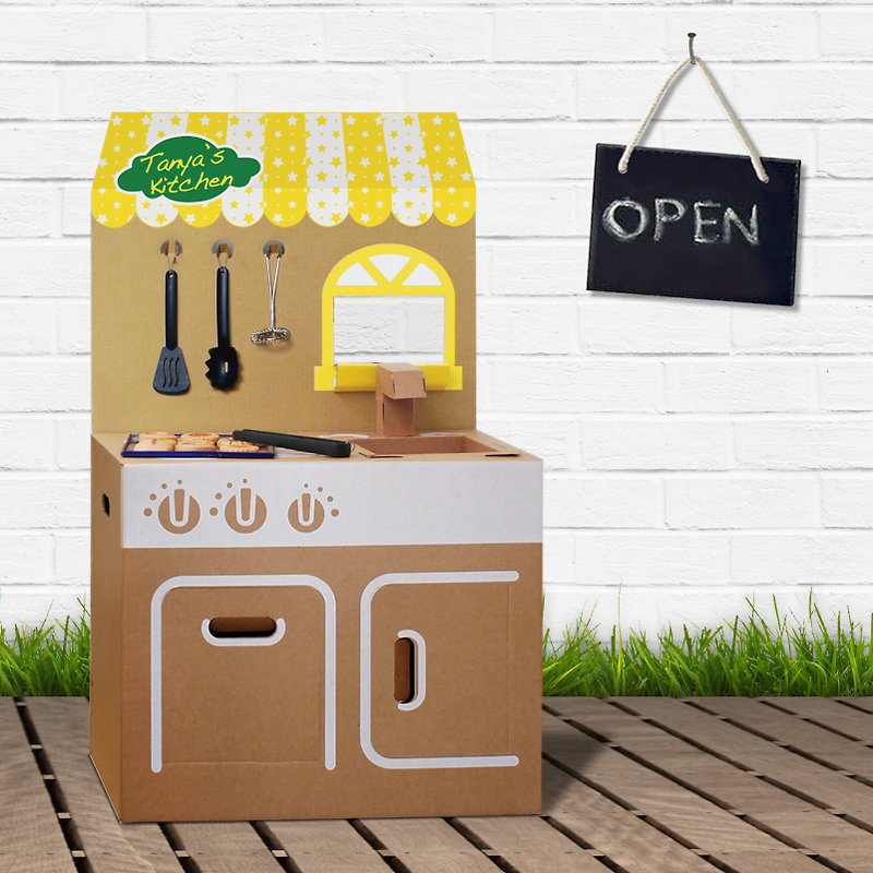 Mini kitchen (with yellow store backboard stickers) play home wine fun creative gifts green toys - ของเล่นเด็ก - กระดาษ สีกากี