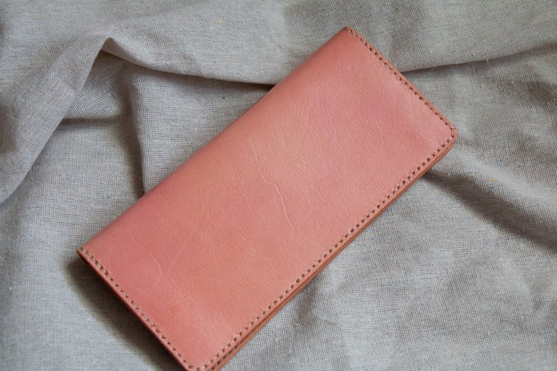 The Pink I in Memory Pink Long Clip Handmade Hand-dyed Vegetable Tanned Leather Cowhide Limited Refurbished Pringles - กระเป๋าสตางค์ - หนังแท้ สึชมพู