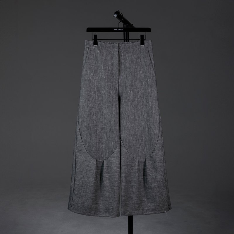 Unique arc cut long wide trousers - กางเกงขายาว - ผ้าฝ้าย/ผ้าลินิน สีเทา