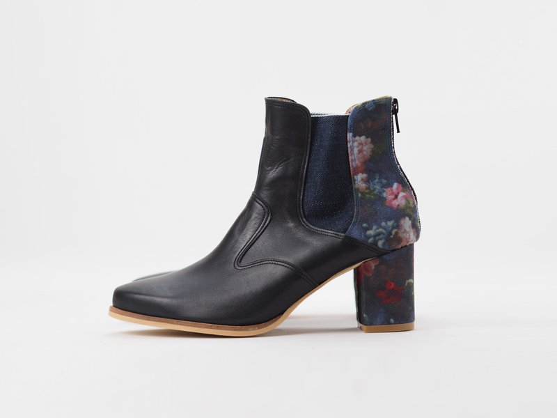 Love Flower Chelsea High Heels-Classic - Women's Booties - Genuine Leather Black