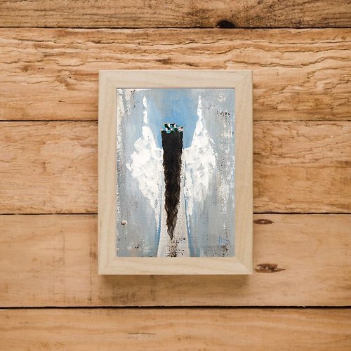 Tianaartlab Angel painting Guardian Angel Small painting Gift for mom