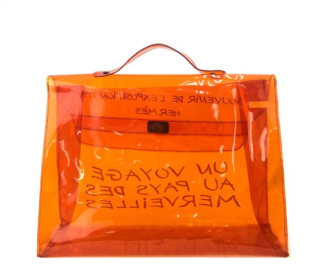 Japan direct shipment name card used package HERMES Hermes turn lock vinyl Kelly handbag clear bag orange vintage 4xk2rm Shop solo vintage Handbags Totes Pinkoi