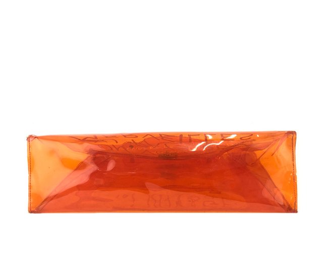 HERMES ビニールケリー ハンドバッグ クリア オレンジ 限定 9330 日本直送 名牌中古包 】HERMES エルメス ターンロック ビニール