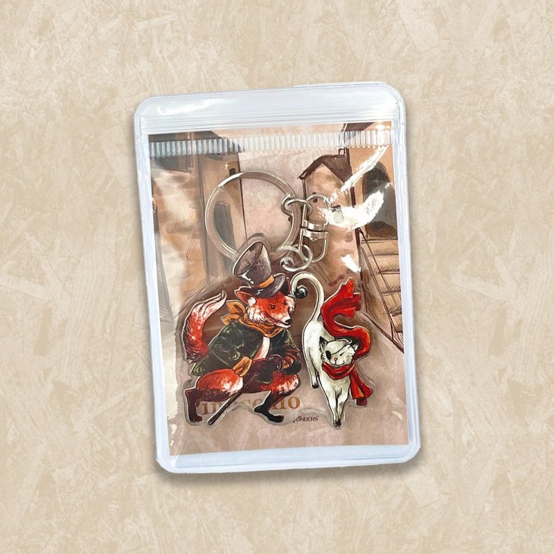 Key Chain Cat and Fox - 鑰匙圈/鑰匙包 - 壓克力 咖啡色
