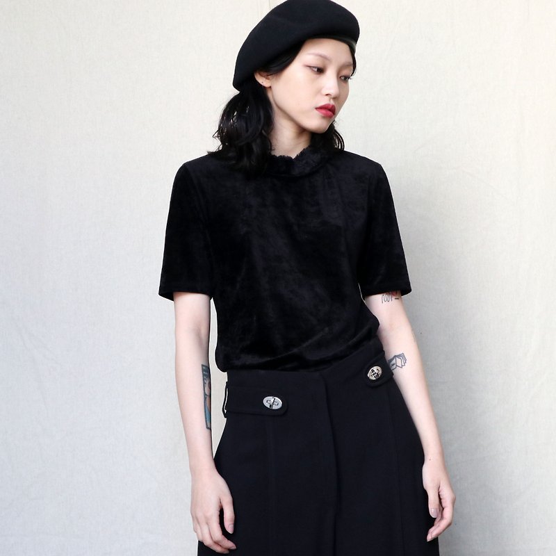 Pumpkin Vintage. Sonia Rykiel black suede short sleeve top - เสื้อผู้หญิง - เส้นใยสังเคราะห์ สีดำ
