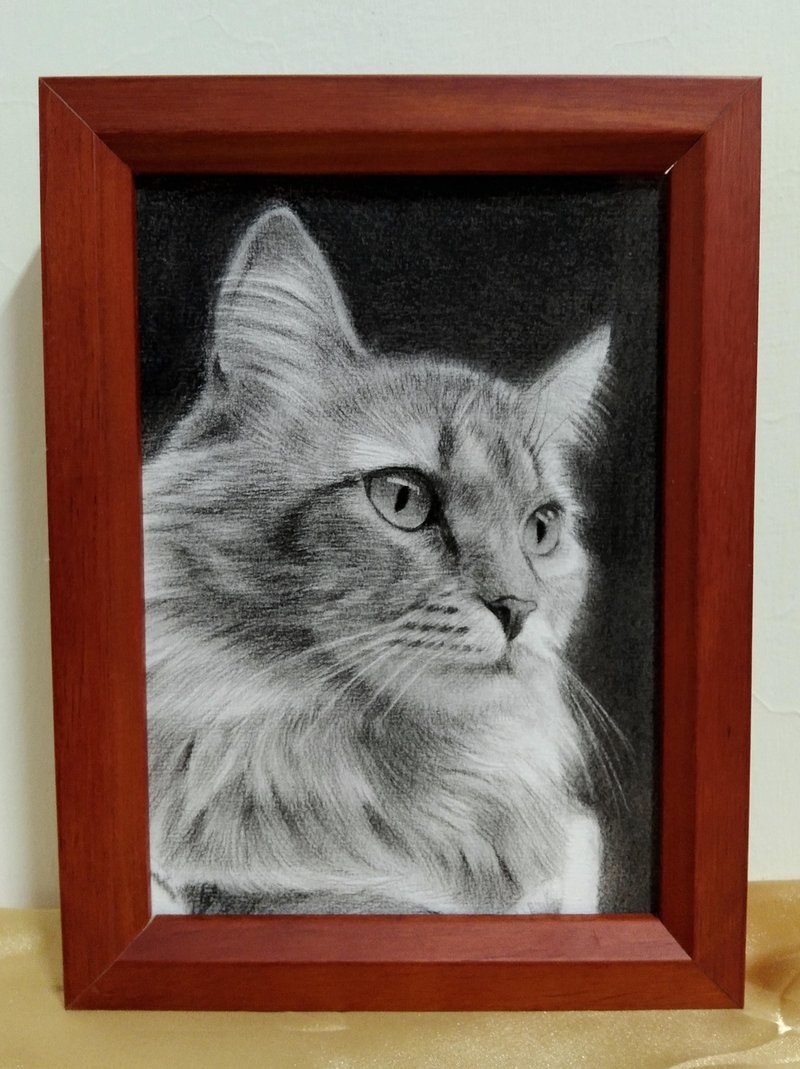 擺設 / 貓 / 炭精筆畫 / 原稿 / 含框 - 海報/掛畫/掛布 - 紙 