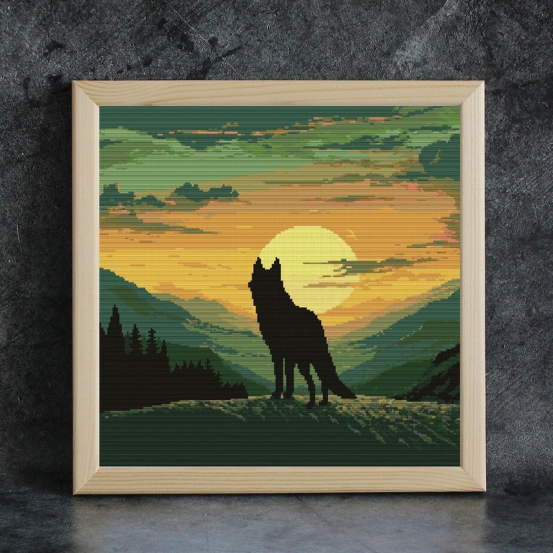 Cross stitch pattern Wolf, Cross stitch pattern Landscape, xstitch chart PDF - 其他數位商品 - 其他材質 