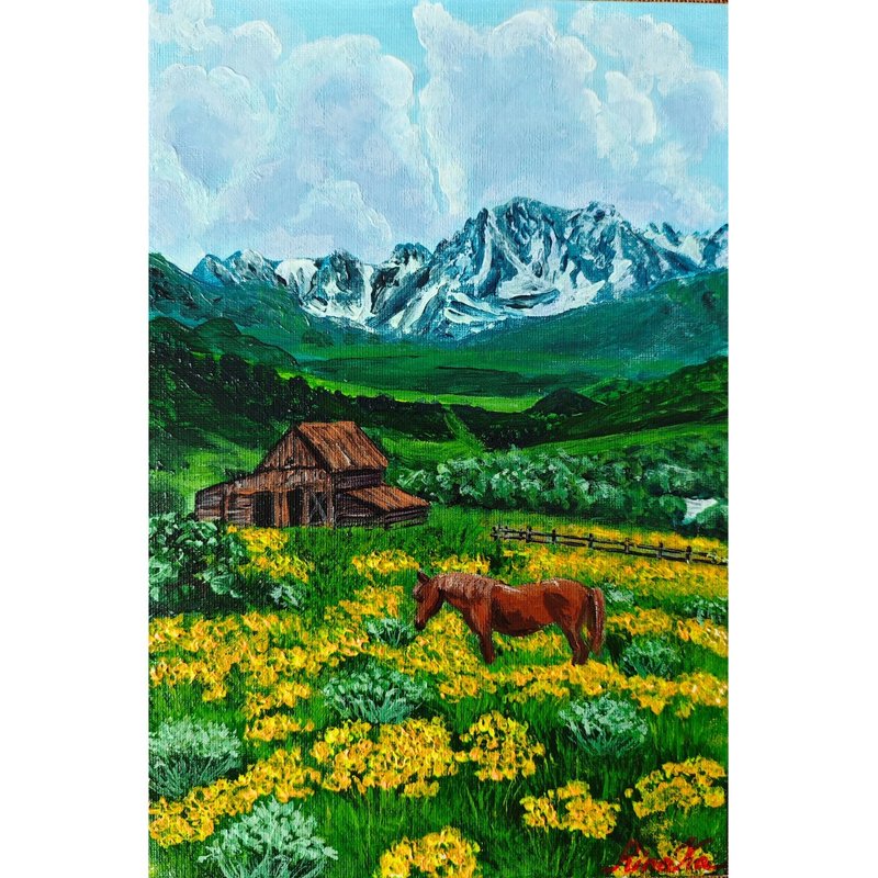開花草甸中的馬山景 原創藝術作品 作者 RinaArtSK - 壁貼/牆壁裝飾 - 其他材質 多色