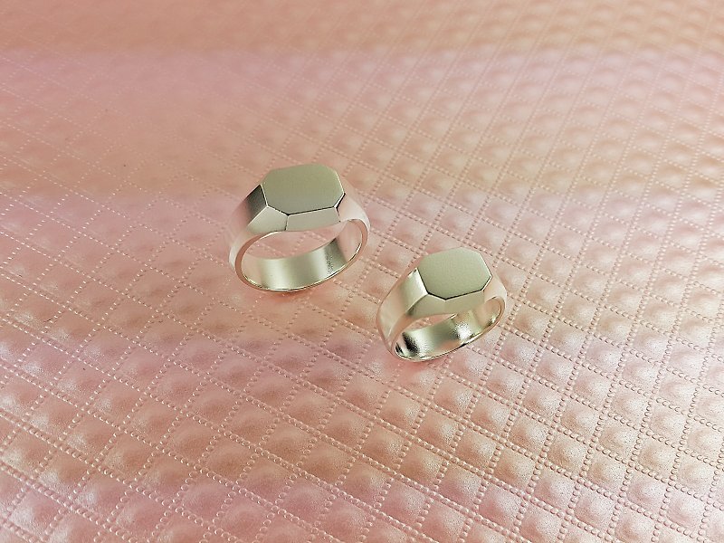Octagonal Pair Ring-Female - Couples' Rings - Sterling Silver Silver