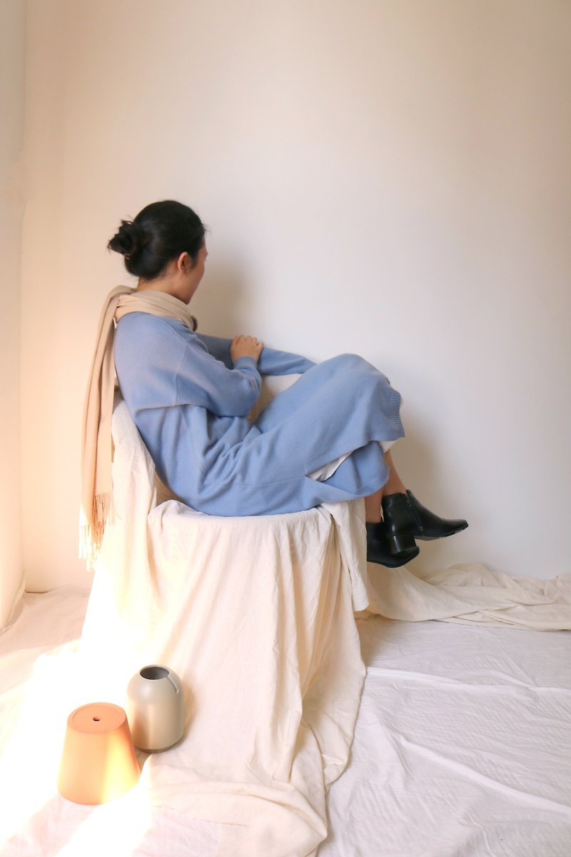 Astrid Dress Blue Ash Kashmir Wool Knit Dress S Clear - One Piece Dresses - Wool Blue