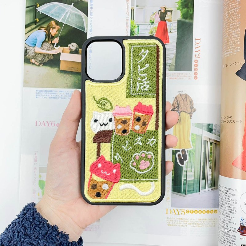 【園遊會】來喝珍奶吧/刺繡手機殼 iPhone - 手機殼/手機套 - 繡線 黃色